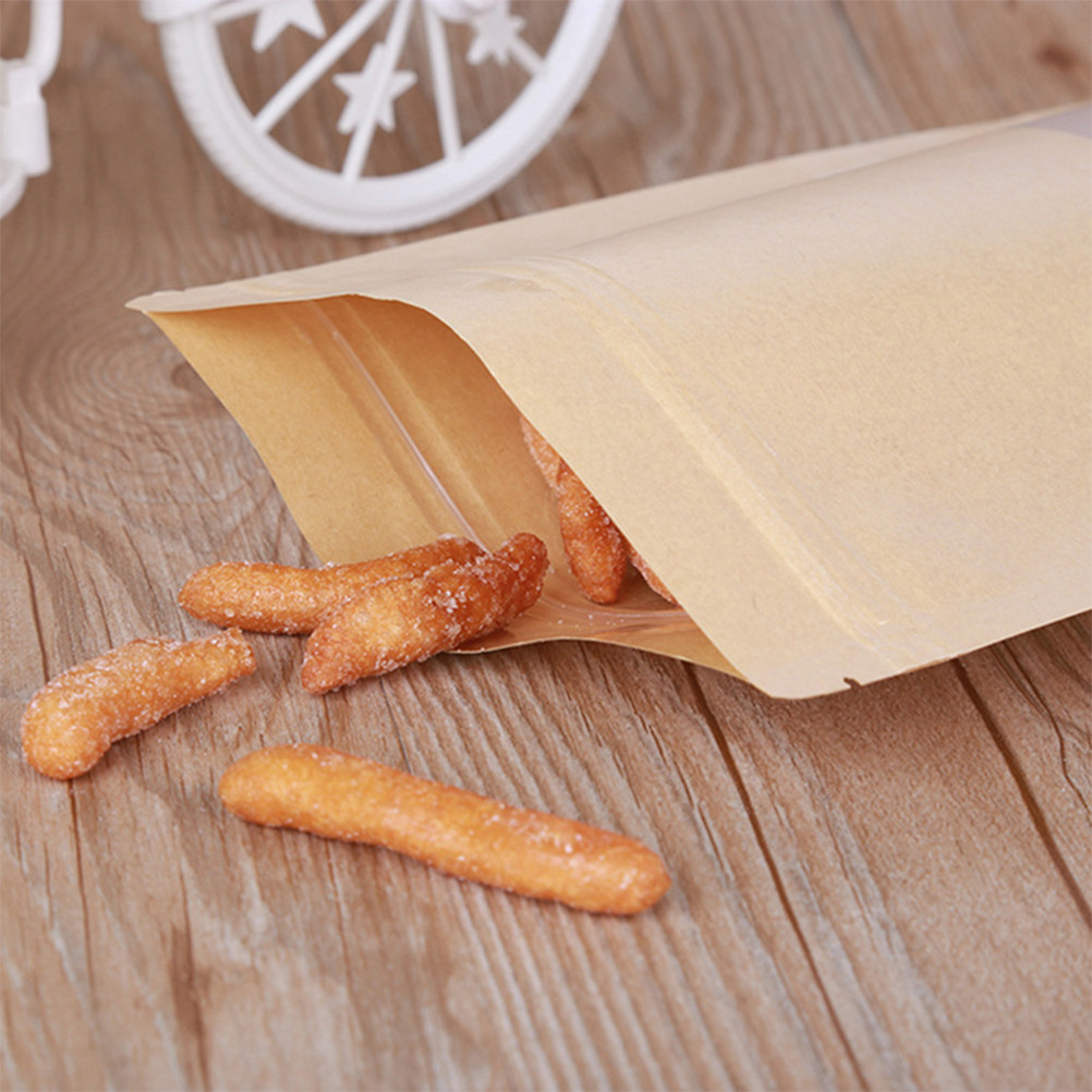50枚入りクラフト紙ジッパー付き自立型窓付きバッグ、再利用可 - Food Storage Reusable Bags のレビューと価格