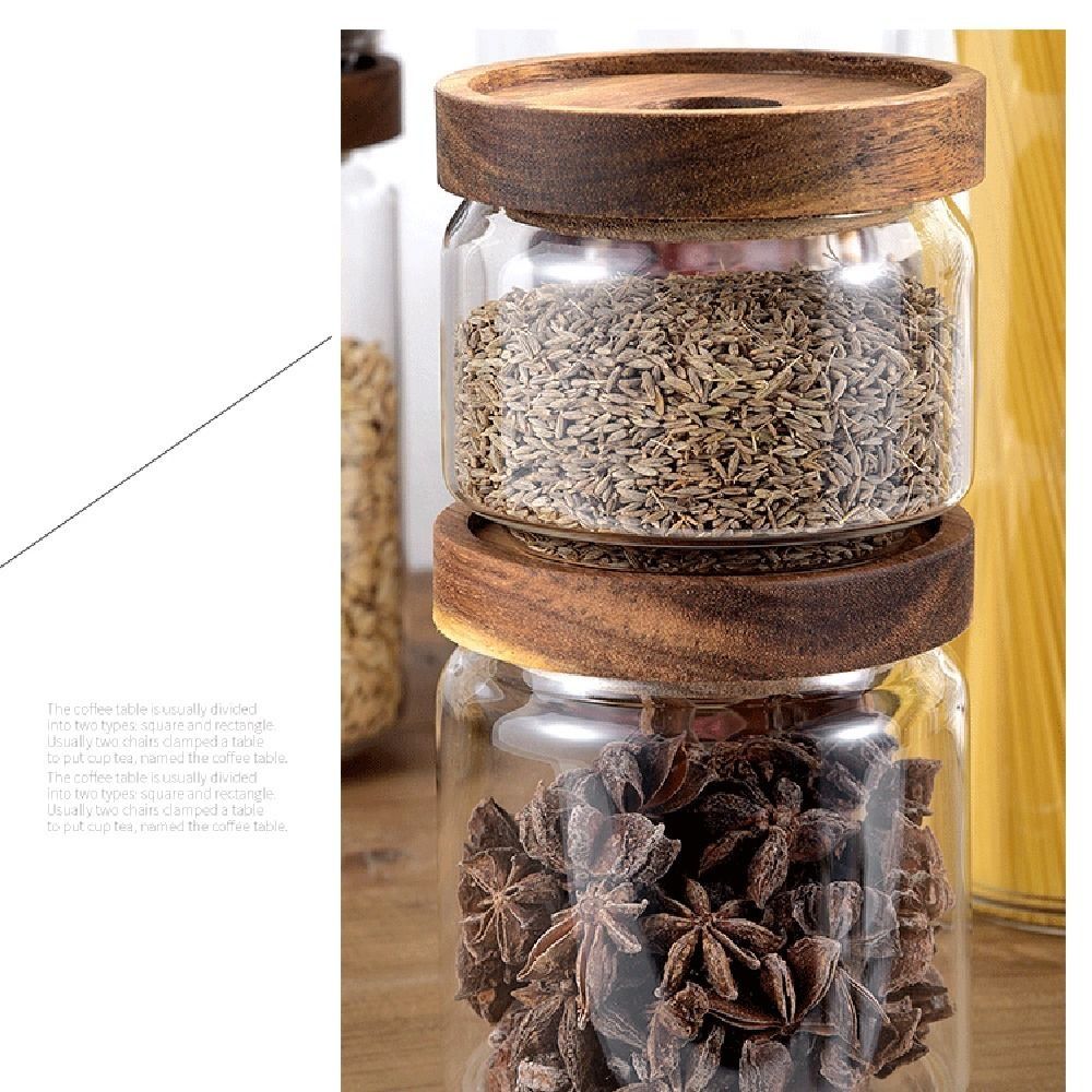 多用途木製蓋付きガラス食品保存瓶 コーヒー豆用透明キッチン容 - Food Storage Set Glass のレビューと価格