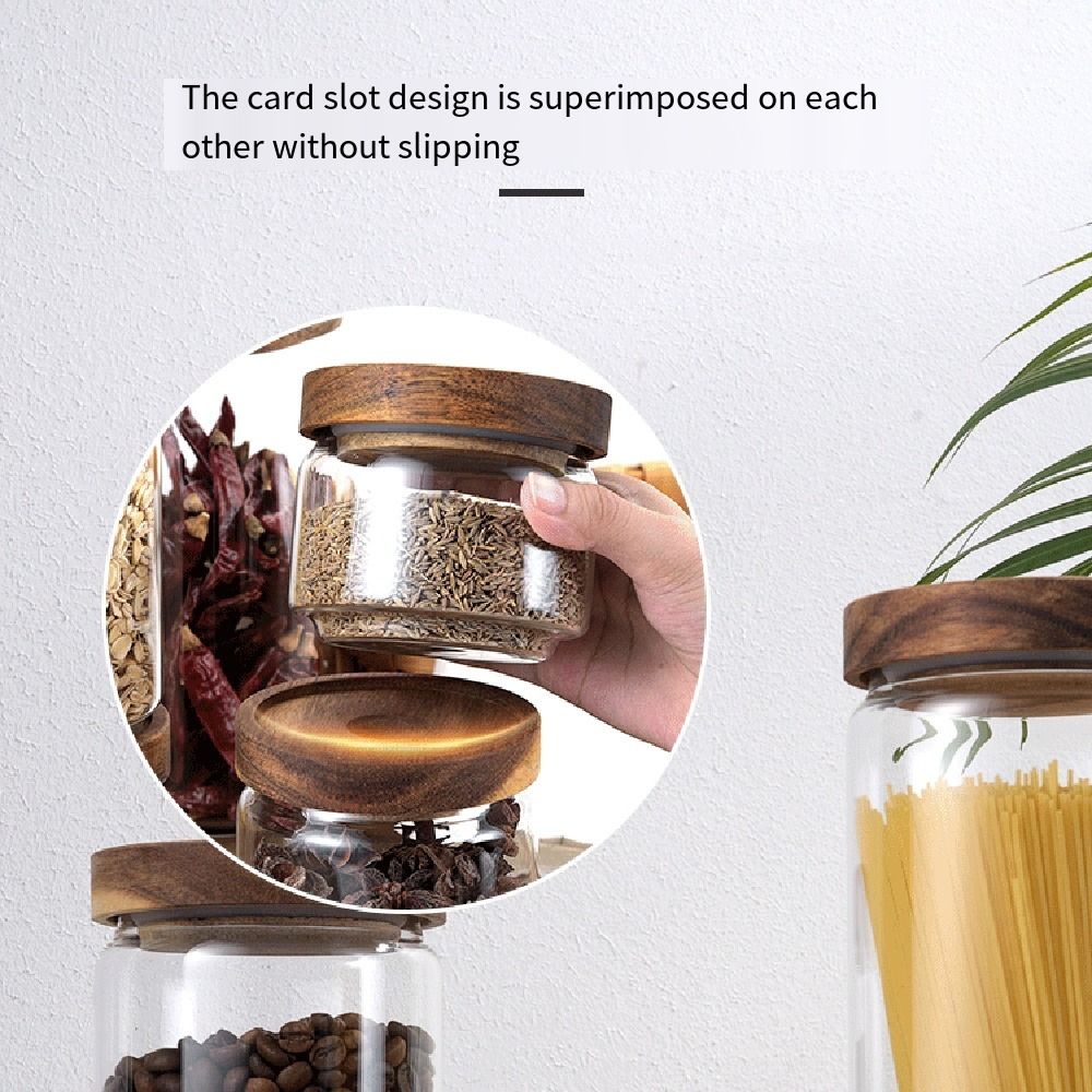 多用途木製蓋付きガラス食品保存瓶 コーヒー豆用透明キッチン容 - Food Storage Set Glass のレビューと価格