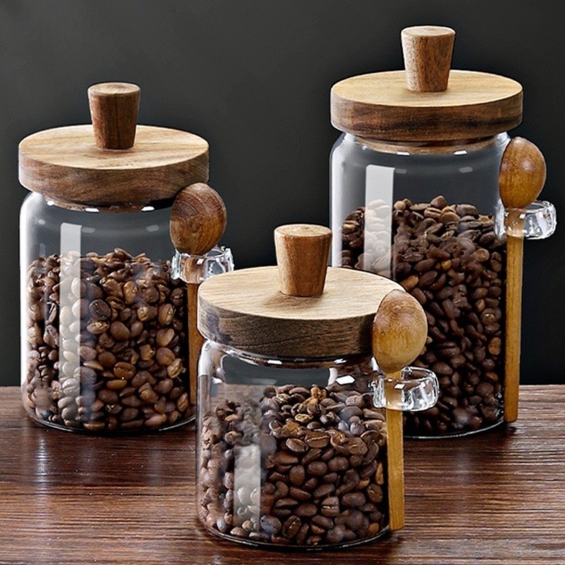 ABJIガラスジャー 木製蓋とスプーン付き 13オンス、20 - Food Storage With Glass Lids のレビューと価格