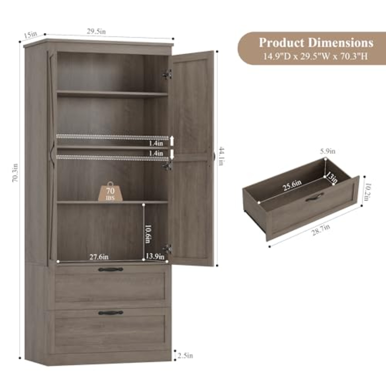 70インチキッチンパントリーストレージキャビネット、ファーム - Food Storage Kitchen Cabinet のレビューと価格