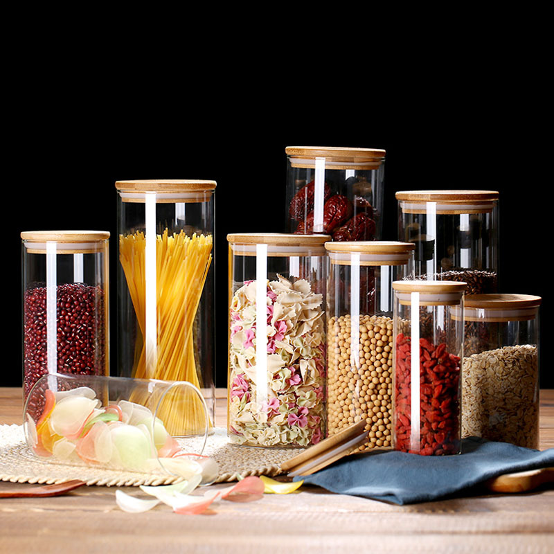 竹の蓋が付いた気密のガラス製食品貯蔵瓶,コーヒー豆,茶葉,ク - Airtight Cereal Jar のレビューと価格