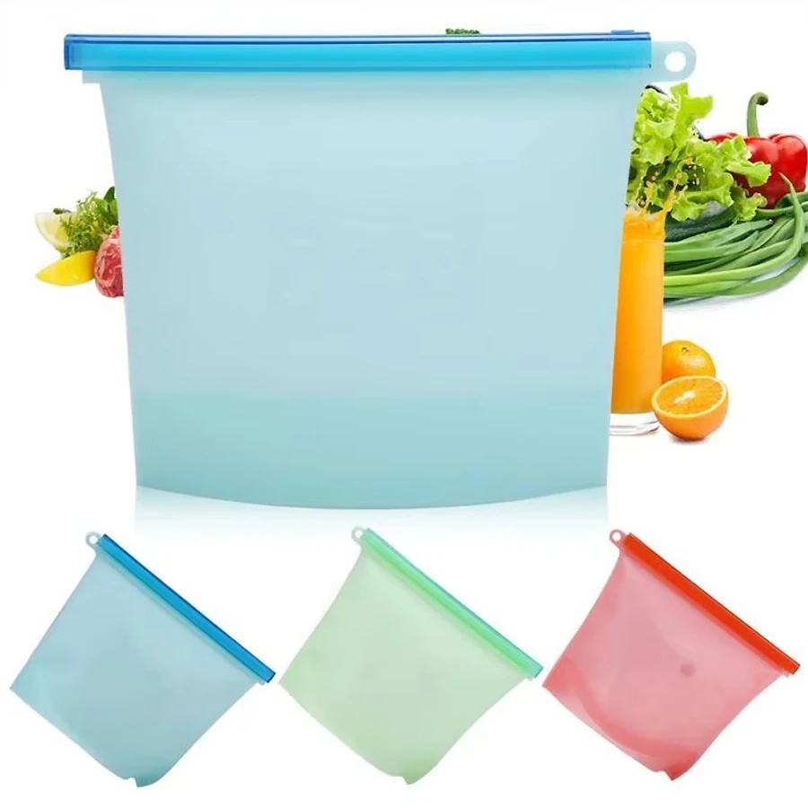 1000ml 再利用可能なシリコン食品グレード保存袋 ジップ - Food Storage Bags Reusable のレビューと価格