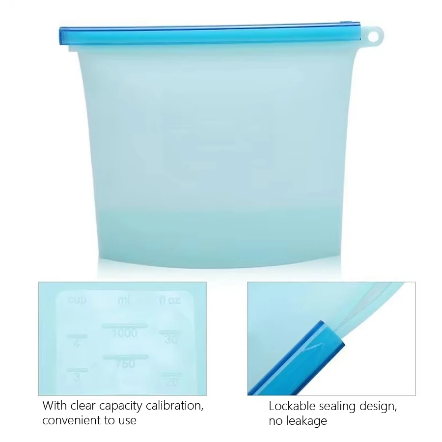 1000ml 再利用可能なシリコン食品グレード保存袋 ジップ - Food Storage Bags Reusable のレビューと価格