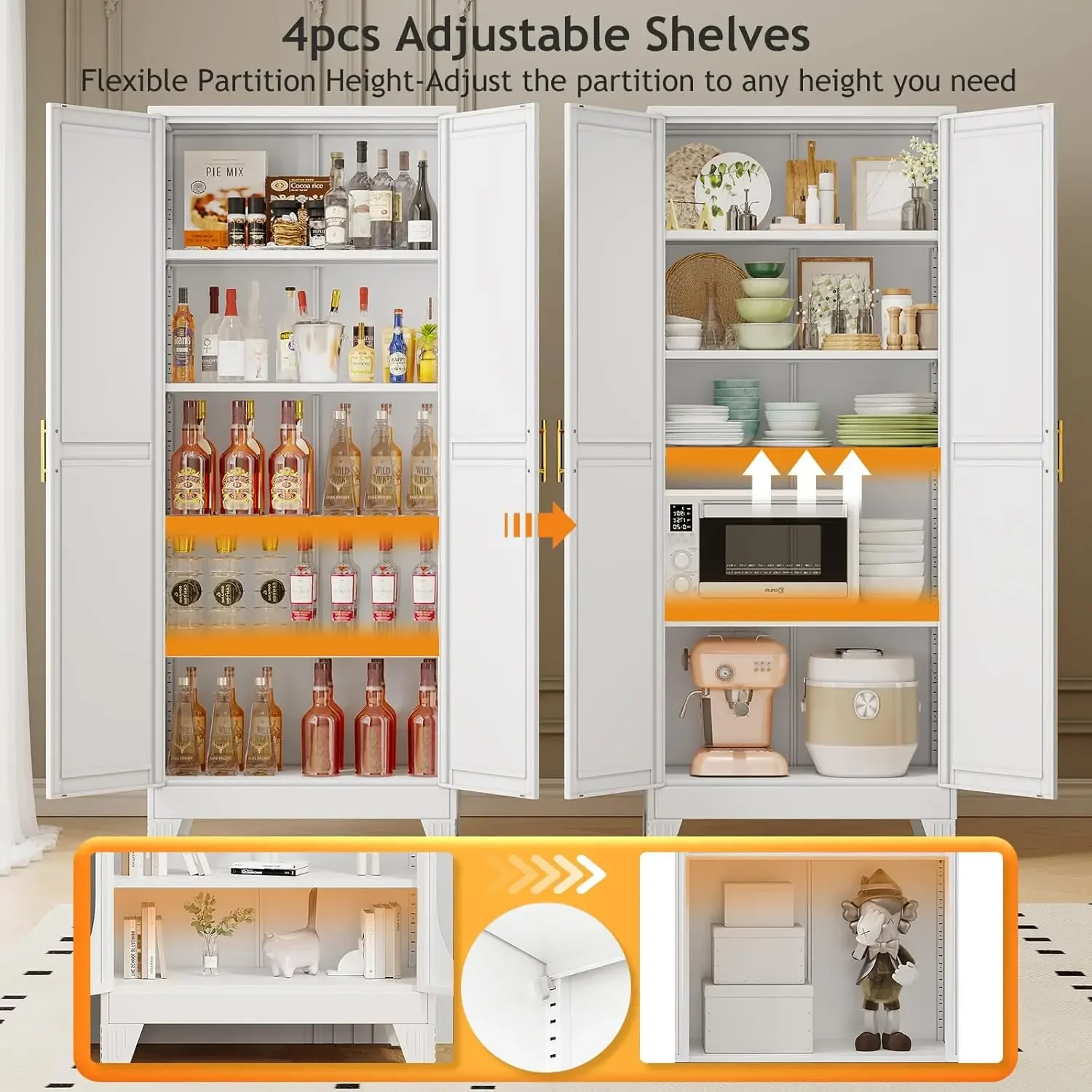 高さ71インチの金属製パントリーストレージキャビネット、扉付 - Food Storage Kitchen Cabinet のレビューと価格