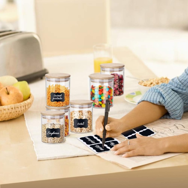 竹製の密閉蓋とラベル付きガラス瓶12個セット、食品シリアル保 - Airtight Cereal Jar のレビューと価格