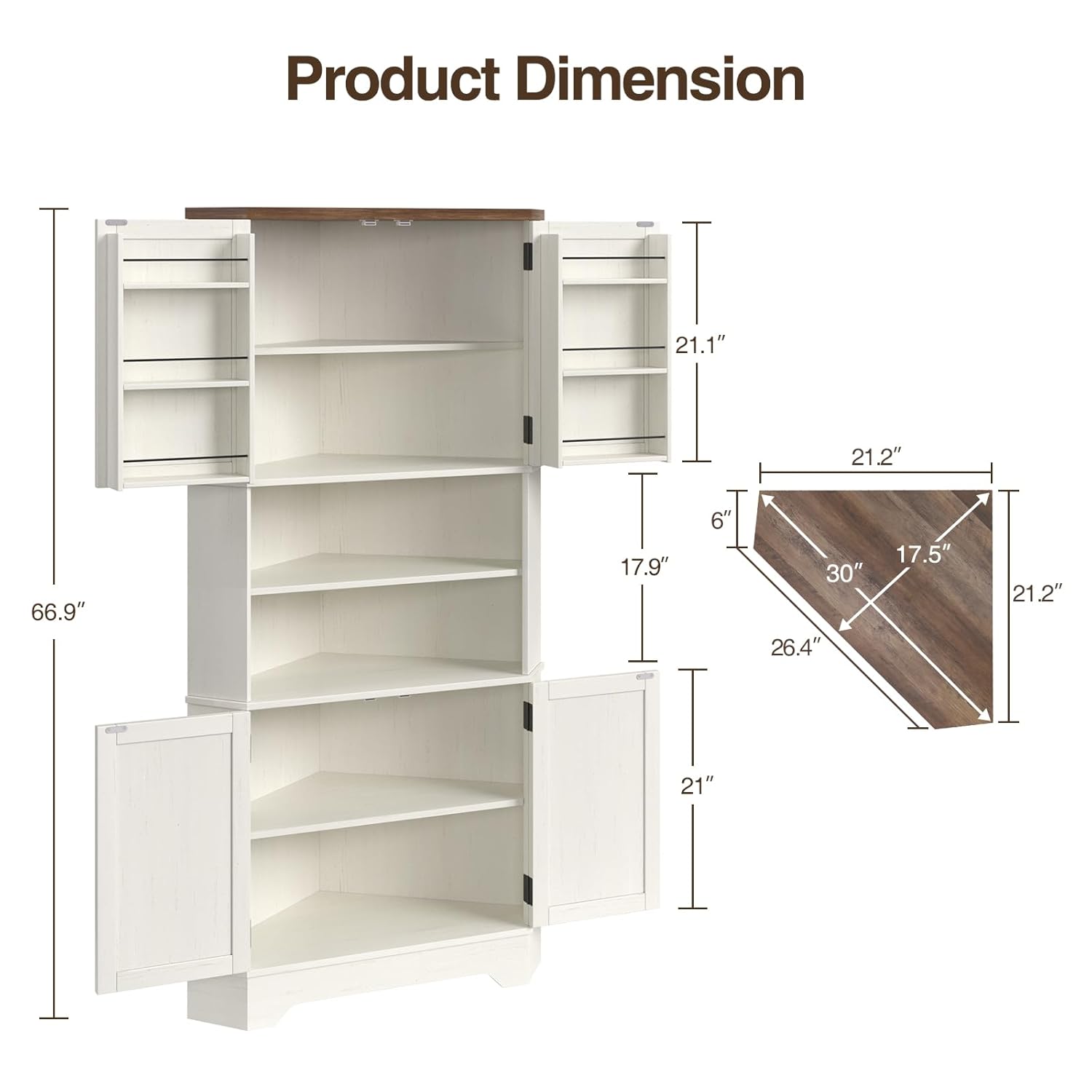 # コーナーキャビネット、高さ67インチのキッチンパントリー - Food Storage Kitchen Cabinet のレビューと価格