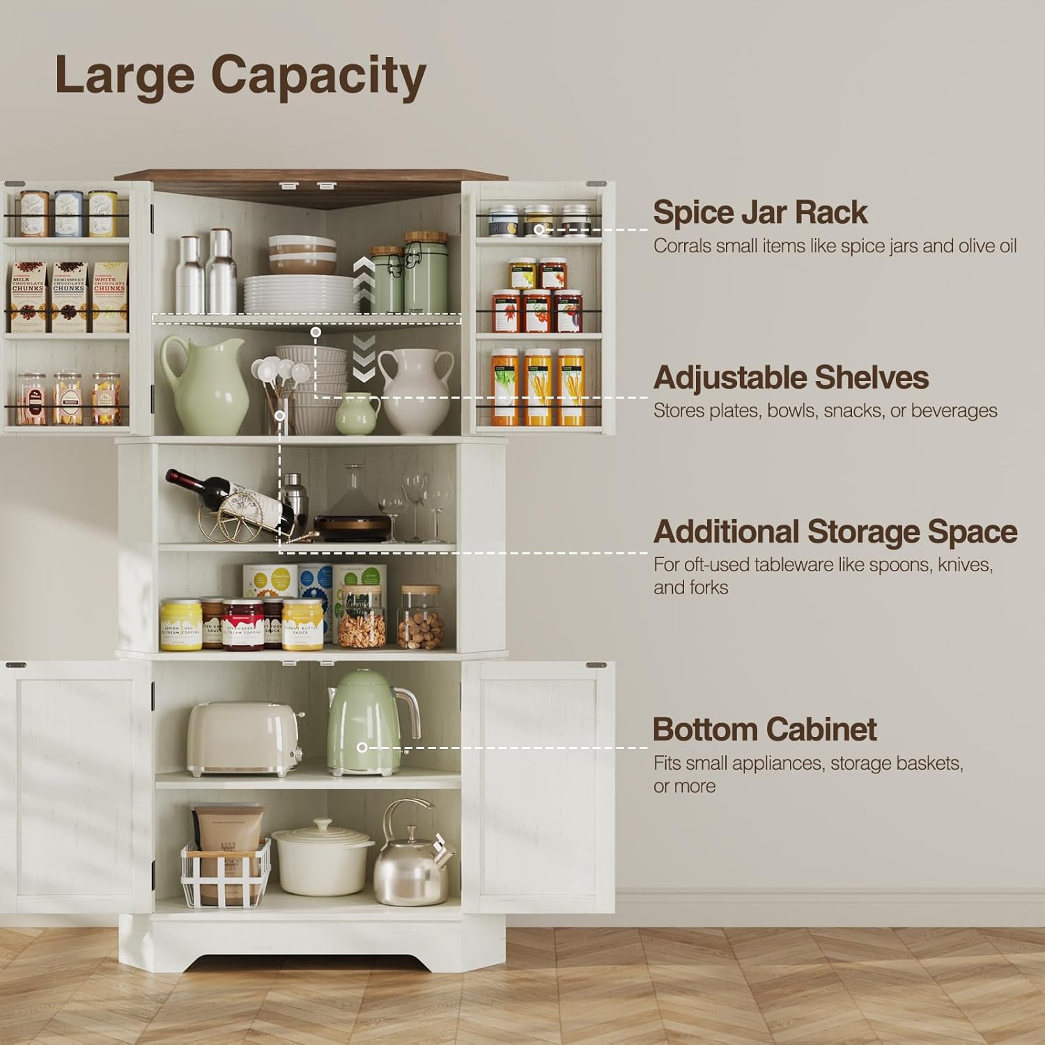 # コーナーキャビネット、高さ67インチのキッチンパントリー - Food Storage Kitchen Cabinet のレビューと価格