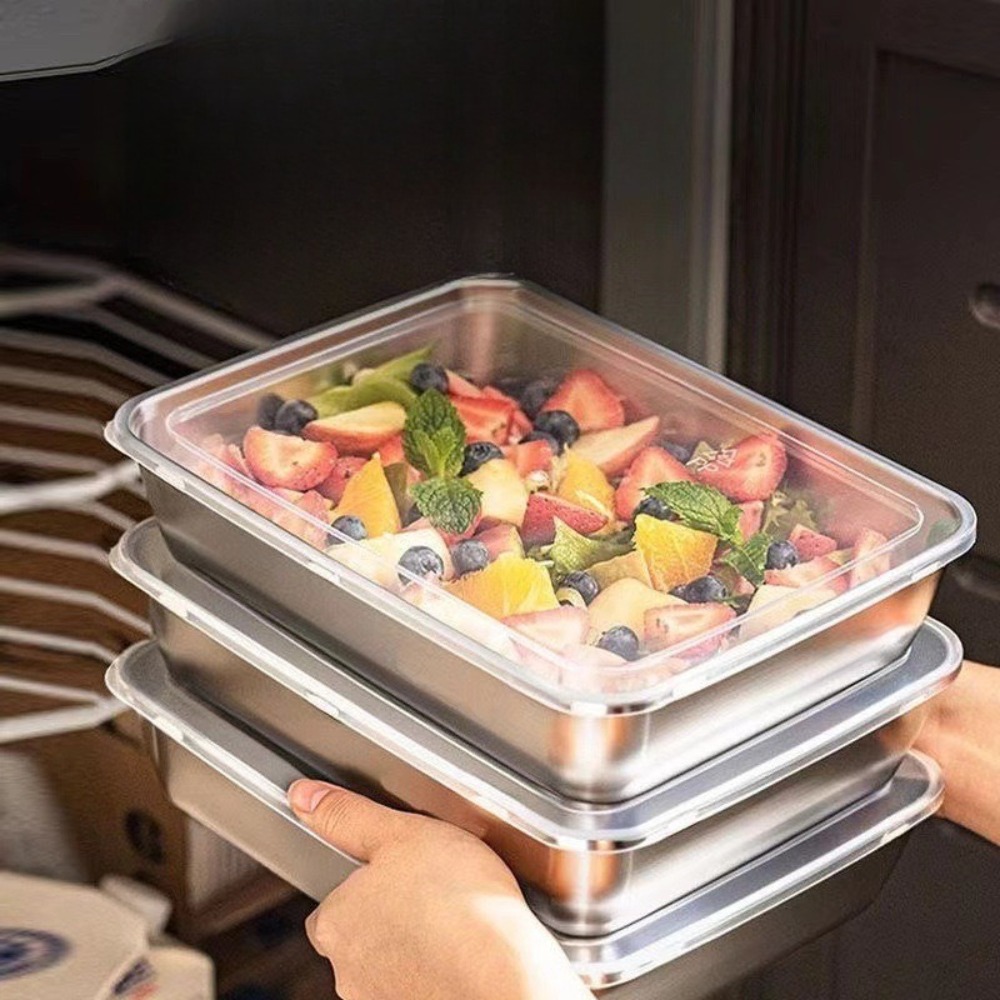 食品グレードのステンレス製サービングトレイ（蓋付き）、多目的 - Food Storage Meals のレビューと価格