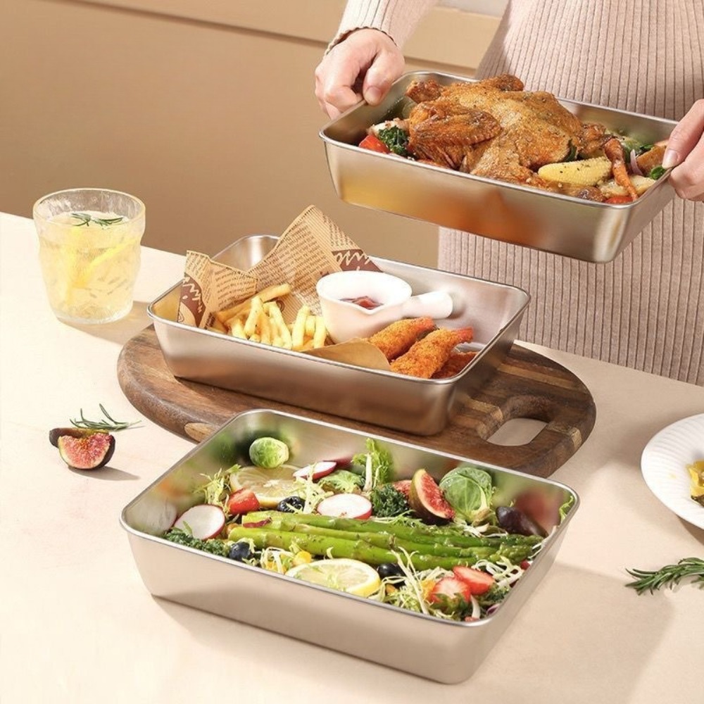 食品グレードのステンレス製サービングトレイ（蓋付き）、多目的 - Food Storage Meals のレビューと価格