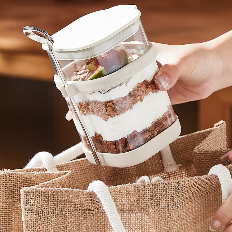 ガラス製オーバーナイトオーツカップ（スプーン付き）、漏れ防止 - Food Storage Yogurt のレビューと価格