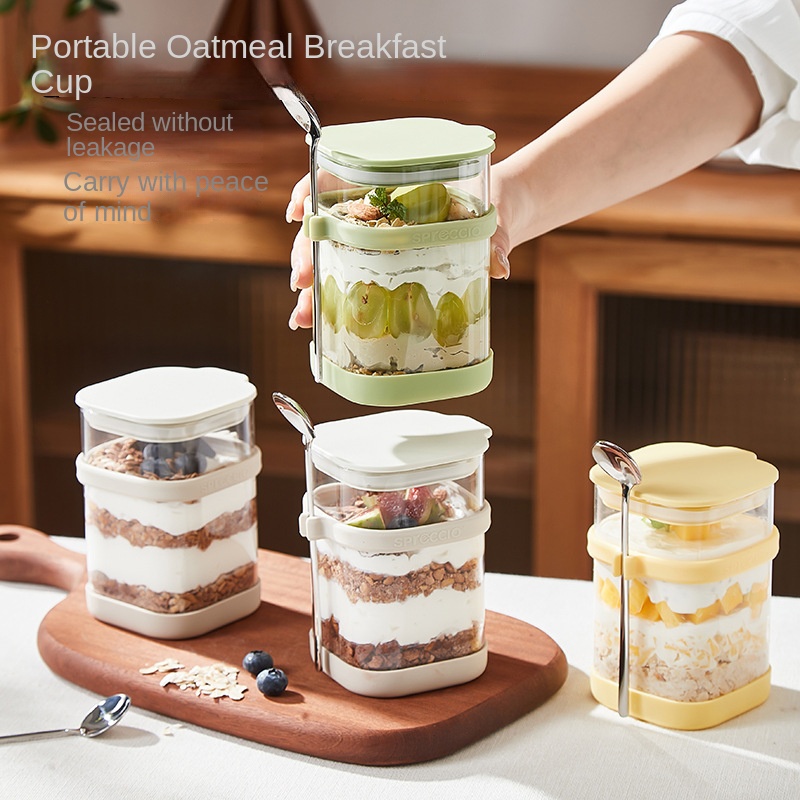 ガラス製オーバーナイトオーツカップ（スプーン付き）、漏れ防止 - Food Storage Yogurt のレビューと価格