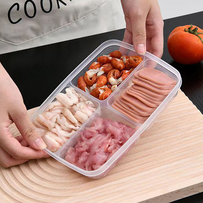新しい【4グリッドプラスチック収納ボックスポータブルコンパー - Food Storage For Refrigerator のレビューと価格
