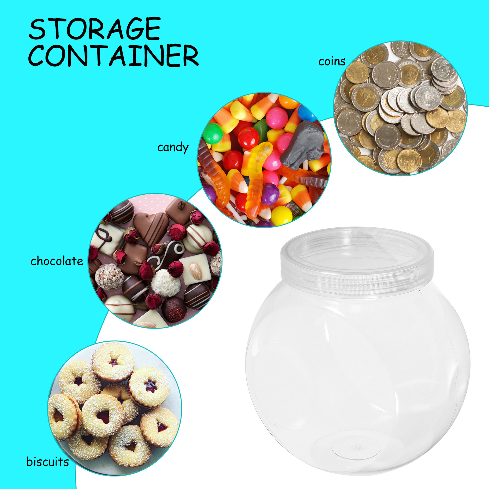3個入りクリアスイーツジャー 1500ml 丸型透明キャンデ - Food Storage Jars のレビューと価格