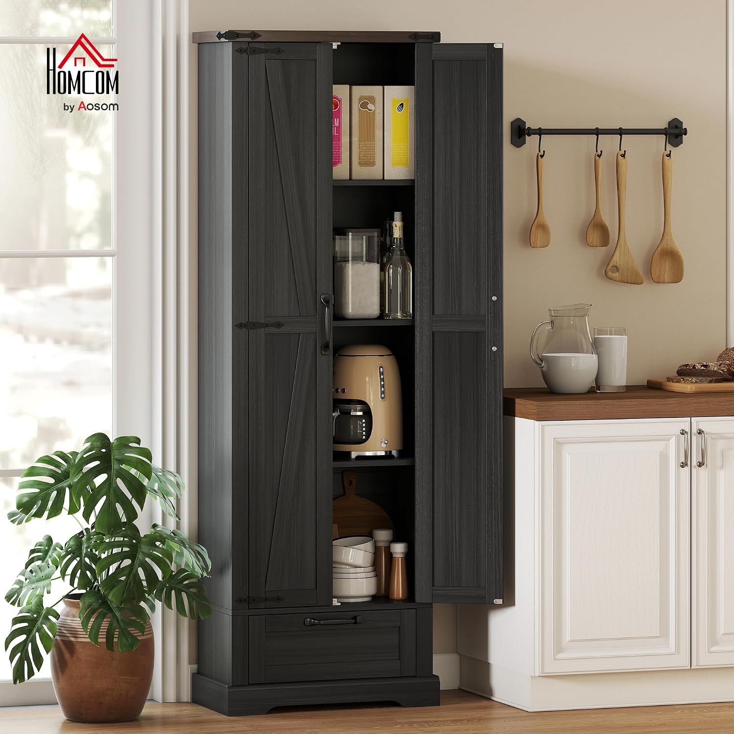 高さ71インチのキッチンパントリー収納キャビネット、納屋風扉 - Food Storage Kitchen Cabinet のレビューと価格