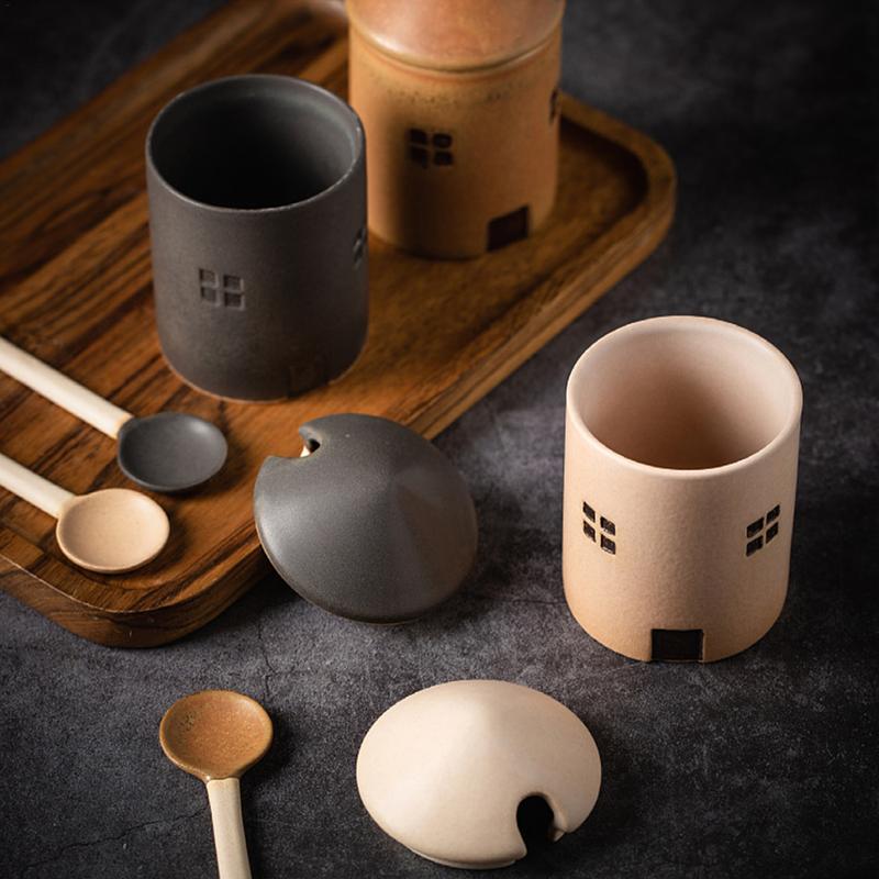 セラミック調味料容器、調味料瓶、貯蔵容器、スプーンと蓋付きソ - Herb Keeper Container のレビューと価格