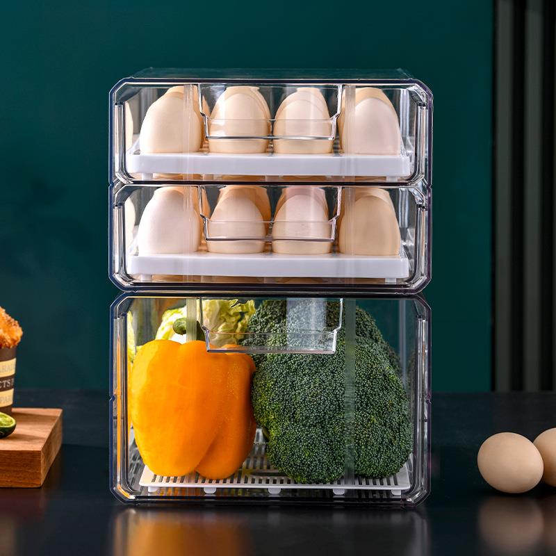 キッチン冷蔵庫食品保存ボックス卵野菜果物保存引き出し式調整可 - Food Storage Vegetables のレビューと価格
