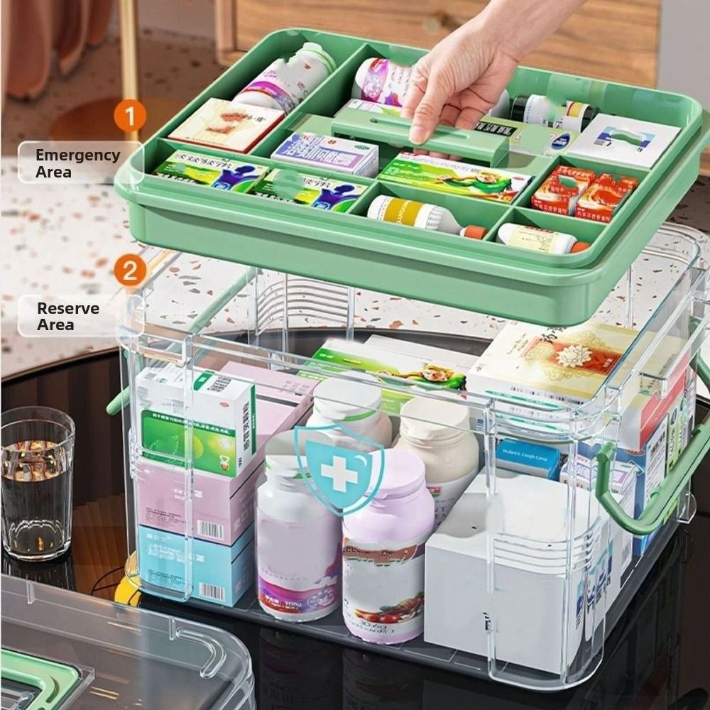 便利な二重層ピル収納ボックス ハンドル付き 防湿ピルボックス - Food Storage Emergency のレビューと価格