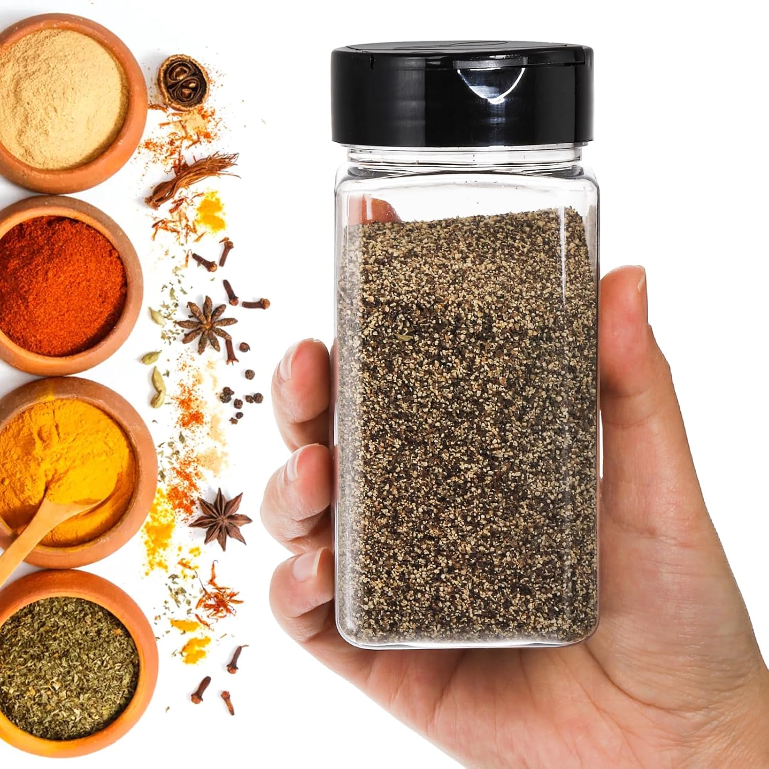 四角い大型プラスチック製スパイスジャー、シェイカー付き蓋、透 - Food Storage Jars のレビューと価格