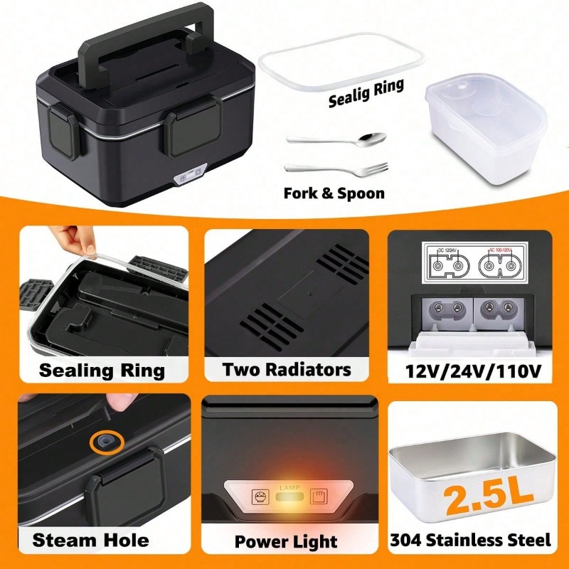 デュアルユース電気加熱ランチボックス、12V車用＆家庭用プラ - Food Storage Warmer のレビューと価格