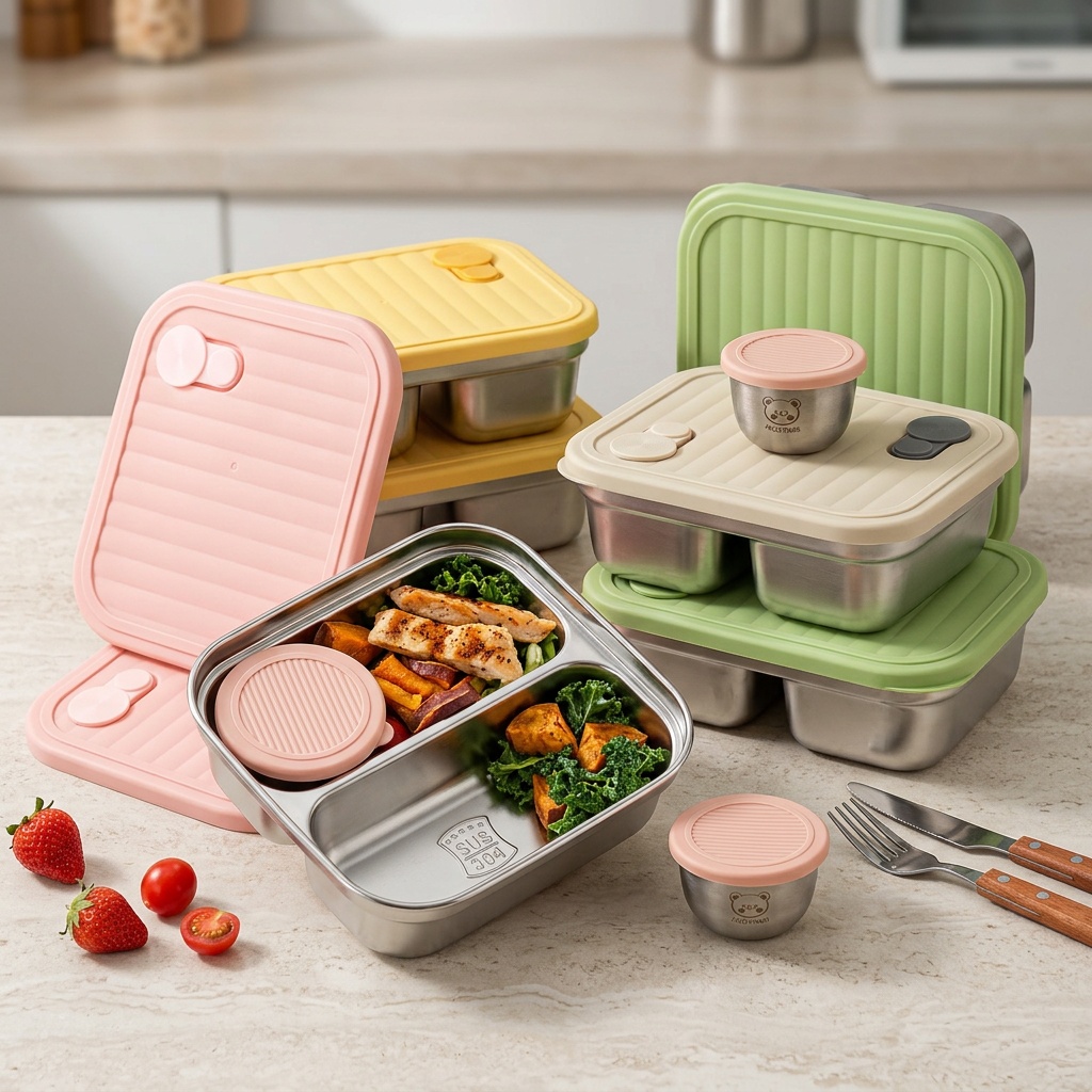 304ステンレス製ランチ容器、子供や学生向けの携帯用密閉ラン - Food Storage Containers B&M のレビューと価格