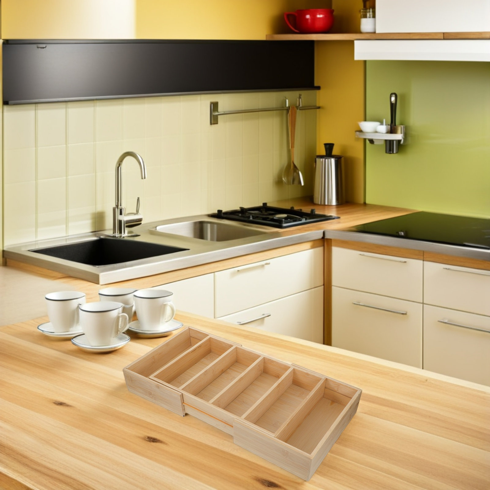 竹製拡張式棚オーガナイザー、調整可能なキャビネット仕切りボッ - Food Storage Kitchen Cabinet のレビューと価格