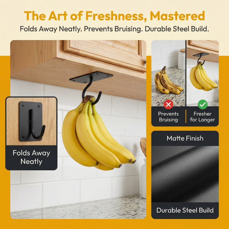 ブラックメタル製粘着式バナナフック折りたたみ式収納ラック省ス - Food Storage Kitchen Cabinet のレビューと価格