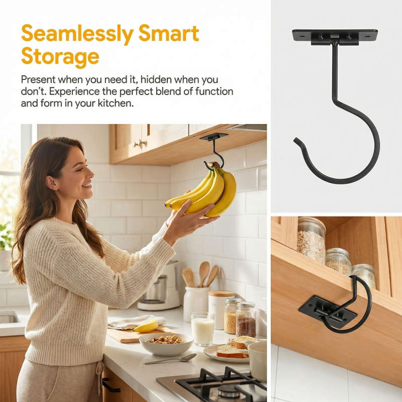 ブラックメタル製粘着式バナナフック折りたたみ式収納ラック省ス - Food Storage Kitchen Cabinet のレビューと価格