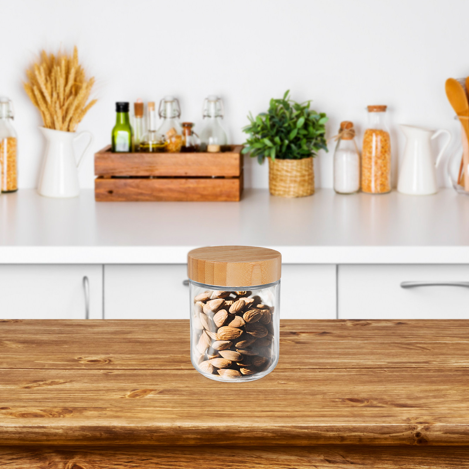4個入りガラス製キッチン収納ジャー、竹製蓋付き気密容器、米、 - Food Storage With Glass Lids のレビューと価格