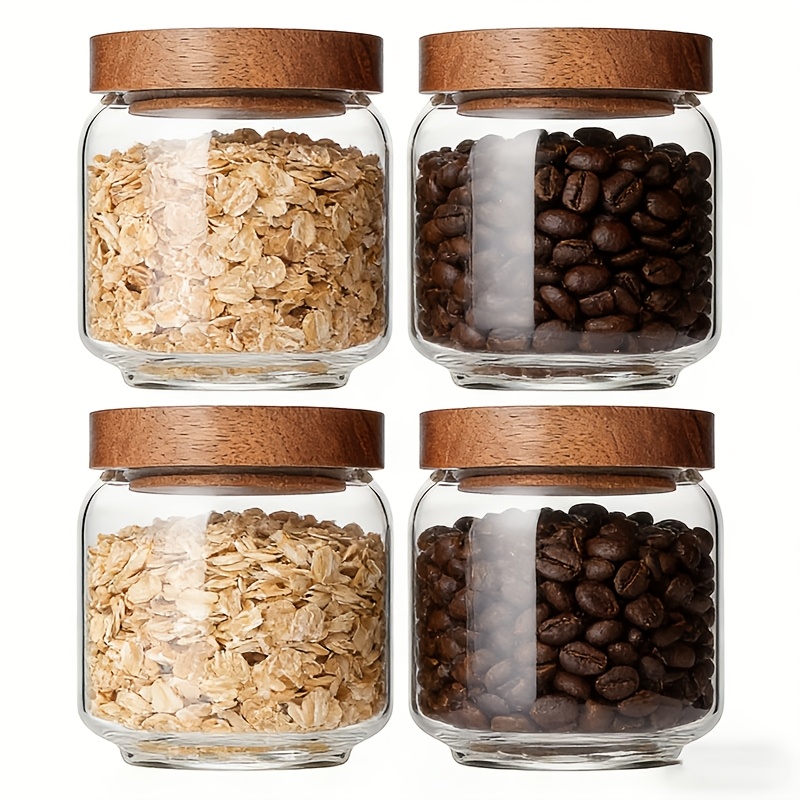 4個セット 15オンス クリアガラスジャー 気密木製蓋付き、 - Food Storage With Glass Lids のレビューと価格