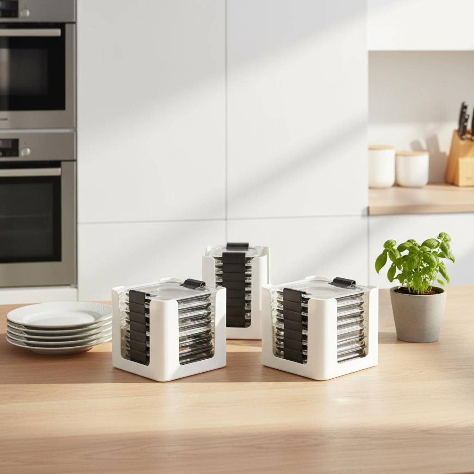 3ピース蓋収納ラック長方形食品容器蓋オーガナイザー丸みを帯び - Food Storage Kitchen Cabinet のレビューと価格